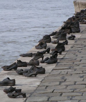 "Shoes on the Danube" is a holocaust memorial in Budapest. Photo by Neil, CC BY 2.0
