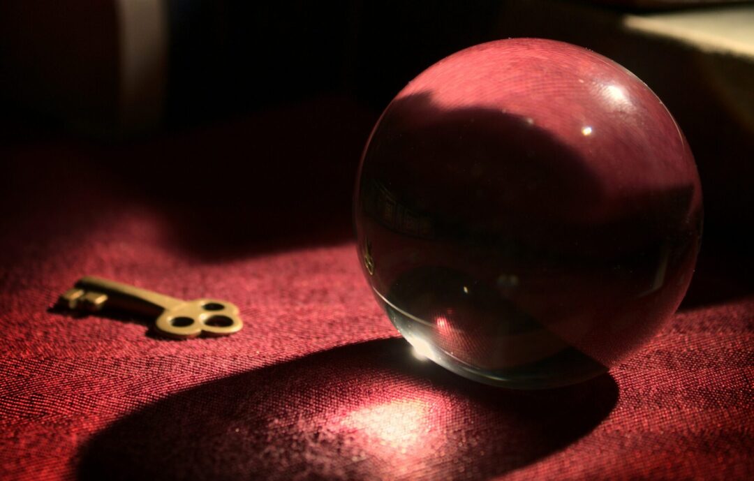 a dimly lit crystal ball